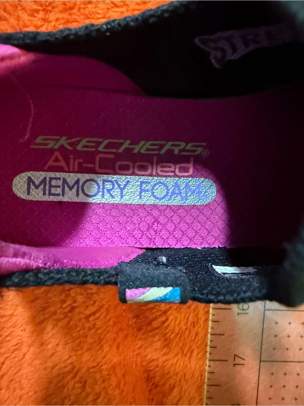 Skechers Girls Size 1 Black Rainbow Slip On Sneakers Air Cooled Memory Foam